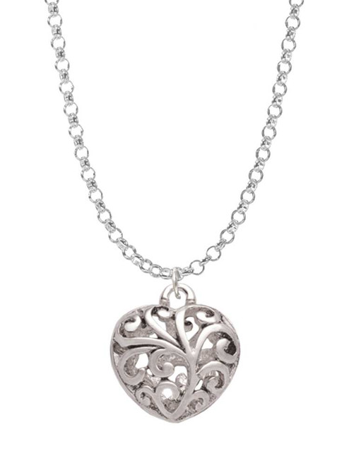 Medium Open Filigree Heart Charm Necklace