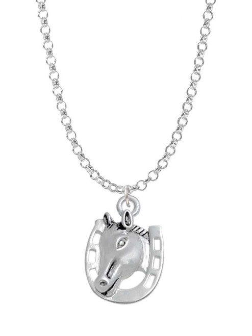Horse Head with Horseshoe - 2 Sided Charm Necklace