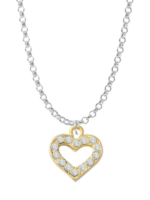 Gold Tone Crystal Open Heart Charm Necklace