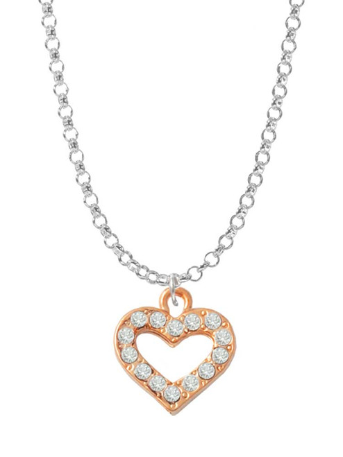 Rose Gold Tone Crystal Open Heart Charm Necklace