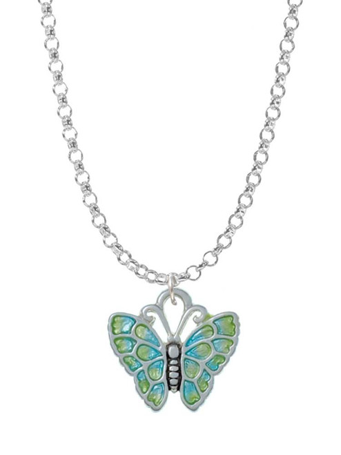Lime Green & Blue Butterfly Charm Necklace
