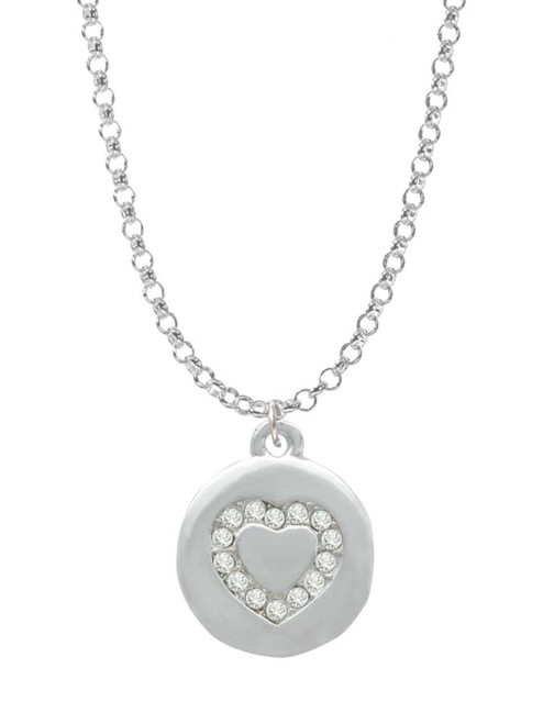 Disc with Crystal Heart Charm Necklace
