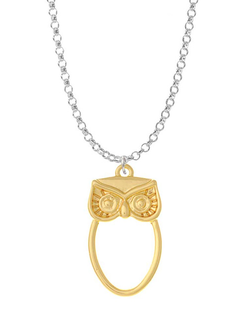Large Gold Tone Owl Outline Charm Necklace
