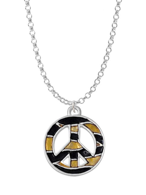 Large Brown Tiger Print Peace Sign Charm Necklace