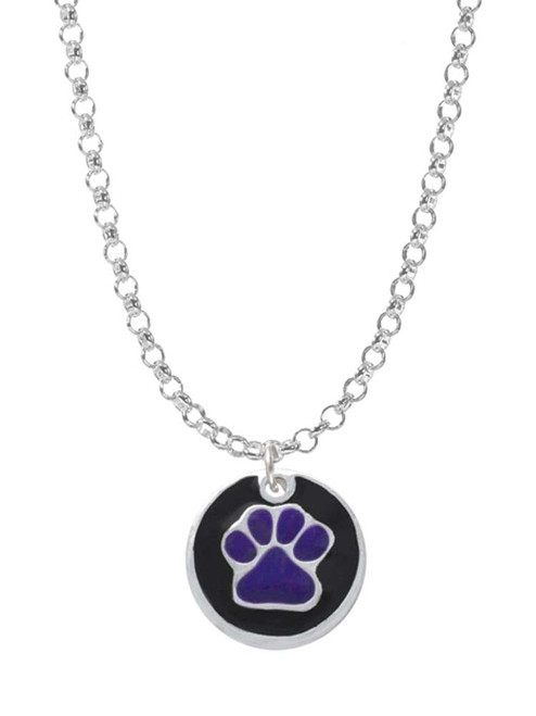 Purple Paw on Black Disc Charm Necklace