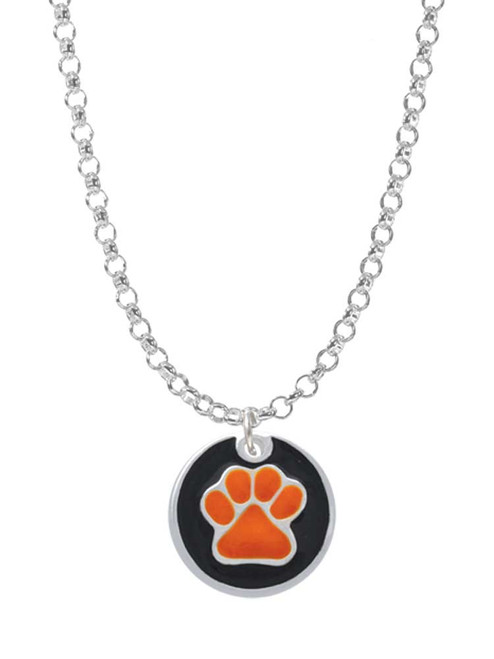 Orange Paw on Black Disc Charm Necklace