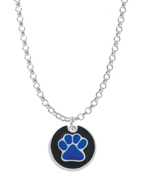Navy Blue Paw on Black Disc Charm Necklace
