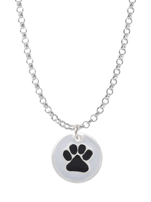 Black Paw on White Disc Charm Necklace