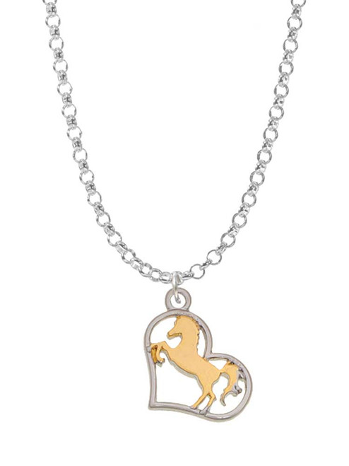 Two Tone Stallion Silhouette Heart Charm Necklace