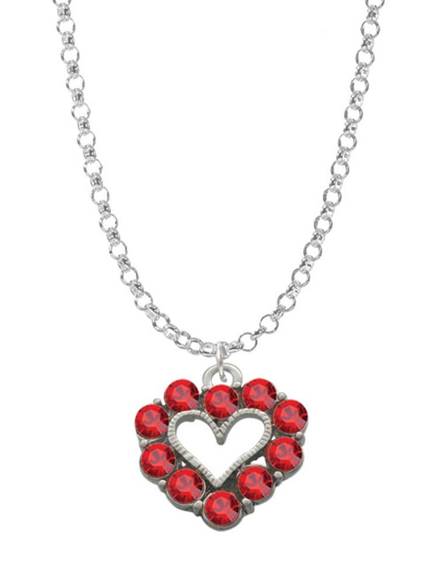 Open Heart with Red Crystal Border Charm Necklace