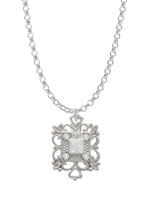 Square AB Crystal with Filigree Charm Necklace