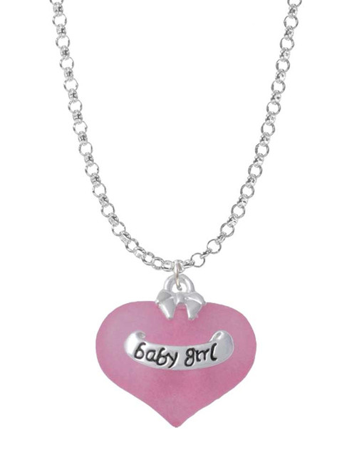 Baby Girl Pink Heart with Baby Feet Charm Necklace