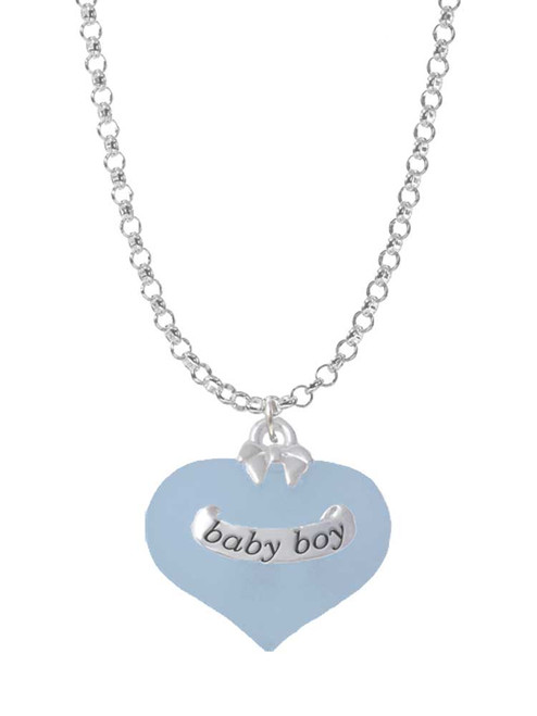 Baby Boy Blue Heart with Baby Feet Charm Necklace