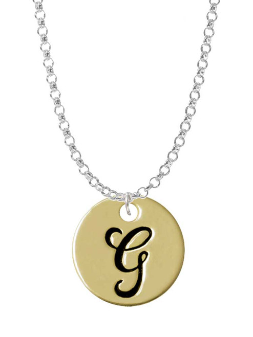 Large Gold Tone Disc Letter - G - 3/4'' Charm Necklace