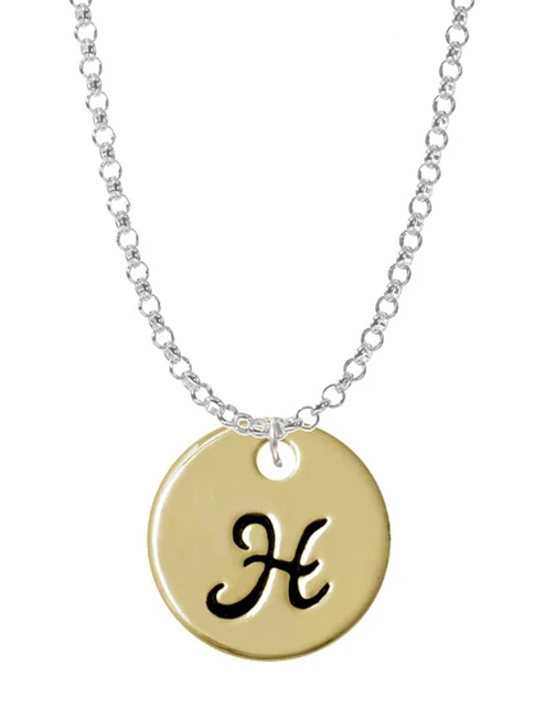 Large Gold Tone Disc Letter - H - 3/4'' Charm Necklace