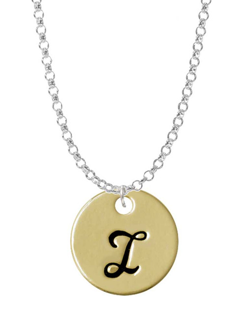 Large Gold Tone Disc Letter - I - 3/4'' Charm Necklace