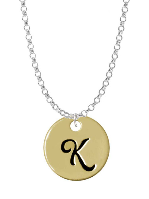 Large Gold Tone Disc Letter - K - 3/4'' Charm Necklace
