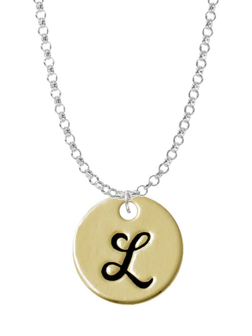 Large Gold Tone Disc Letter - L - 3/4'' Charm Necklace
