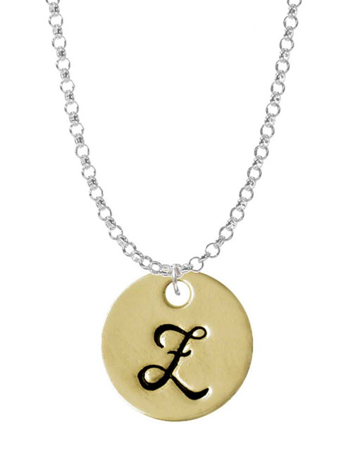 Large Gold Tone Disc Letter - Z - 3/4'' Charm Necklace