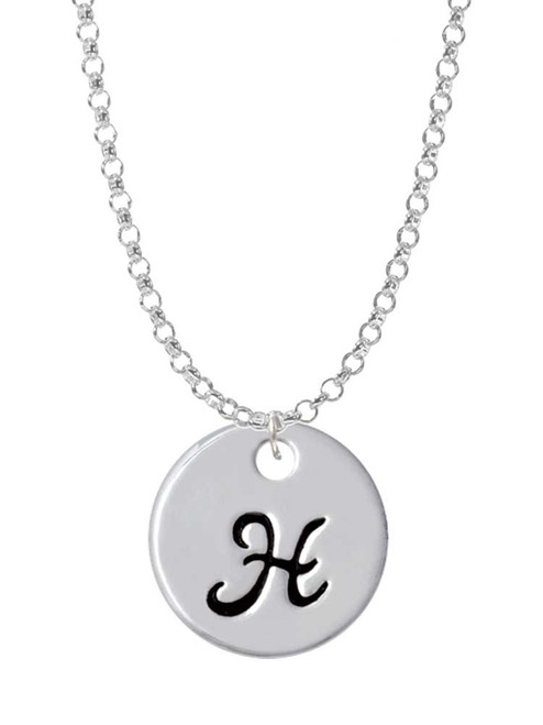 Large Script Letter - H - 3/4'' Disc - Charm Necklace