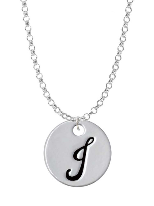 Large Script Letter - J - 3/4'' Disc - Charm Necklace