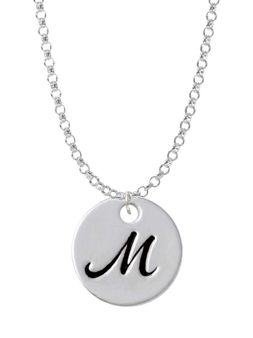 Large Script Letter - M - 3/4'' Disc - Charm Necklace