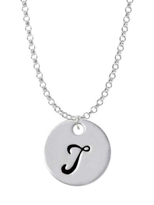 Large Script Letter - T - 3/4'' Disc - Charm Necklace