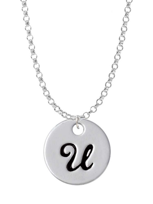 Large Script Letter - U - 3/4'' Disc - Charm Necklace