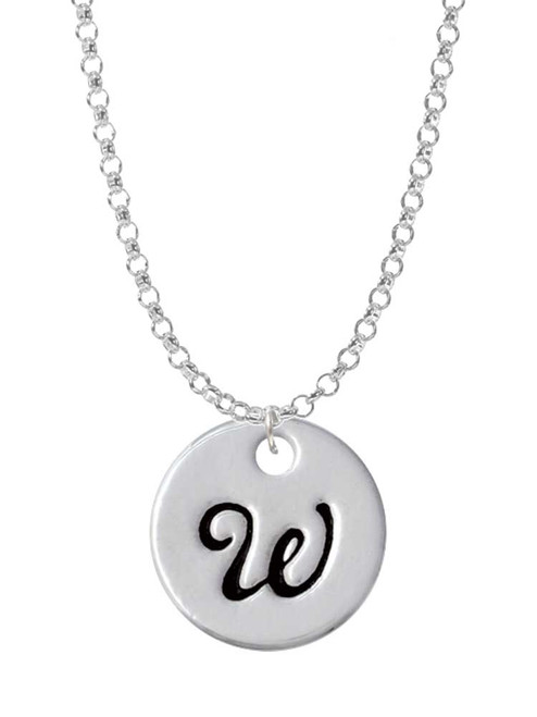 Large Script Letter - W - 3/4'' Disc - Charm Necklace