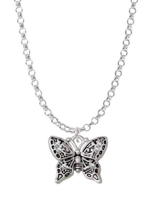 Small Antiqued Crystal Butterfly Charm Necklace