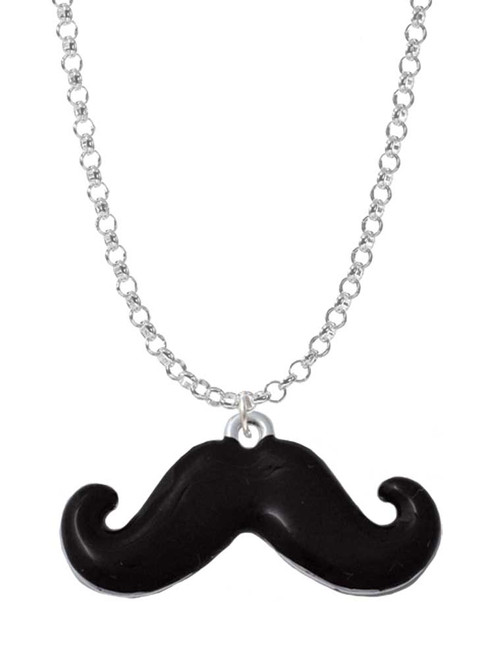 Large Black Enamel Mustache Charm Necklace