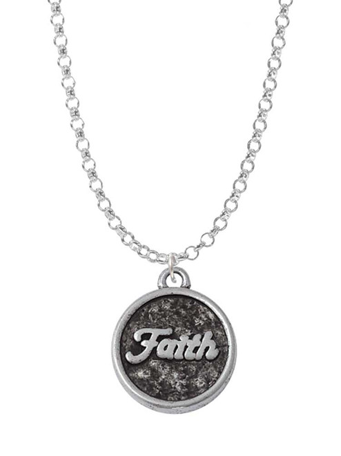 Antiqued Round Seal - Faith Charm Necklace