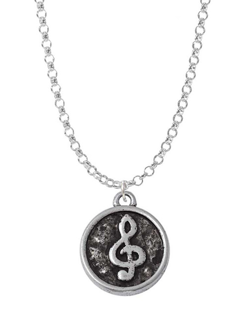 Antiqued Round Seal - Clef Charm Necklace