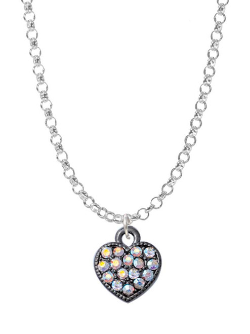 Small Black Heart with Clear AB Crystals Charm Necklace