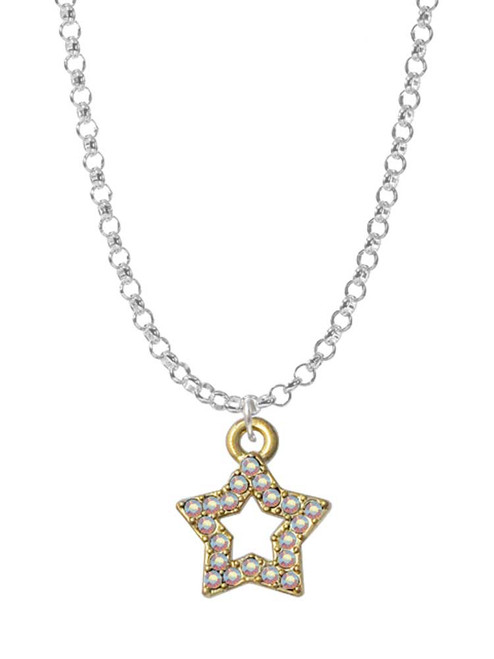 Open Gold Tone Star with Clear AB Crystals Charm Necklace