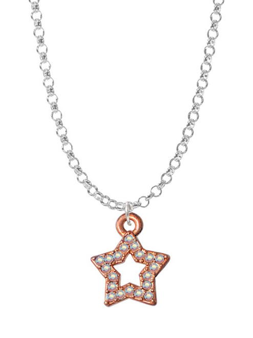 Open Rose Gold Tone Star with Clear AB Crystals Charm Necklace