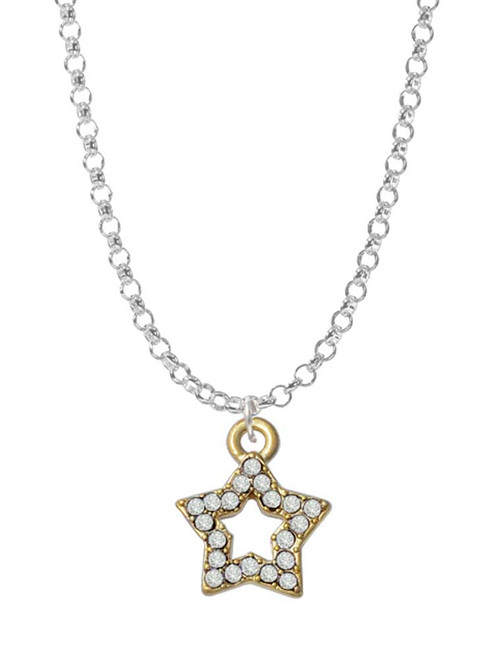 Open Gold Tone Star with Clear Crystals Charm Necklace