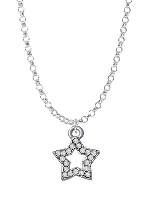 Open Star with Clear Crystals Charm Necklace