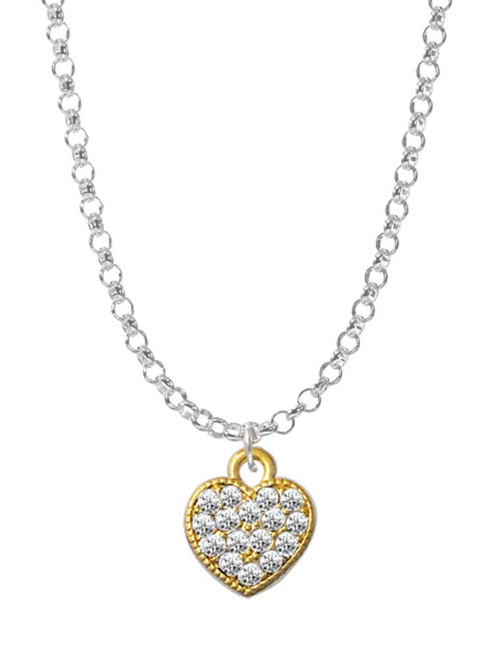 Small Gold Tone Heart with Clear Crystals Charm Necklace