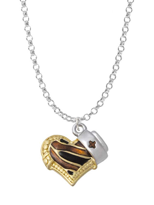 Brown Tiger Print Heart with Nurse Hat Charm Necklace