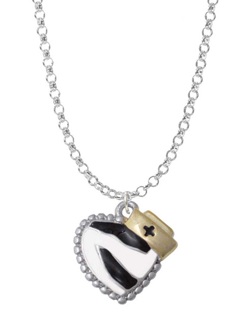 Zebra Print Heart with Nurse Hat Charm Necklace