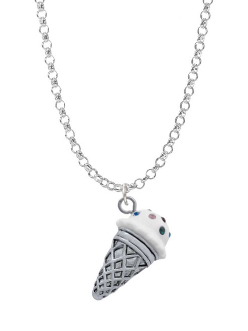 3-D Resin Vanilla Ice Cream Cone with Crystals Charm Necklace