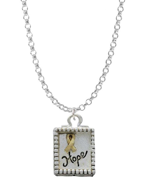 Shadow Box ''Hope'' with Gold Tone Ribbon Charm Necklace