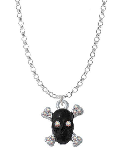 Small Black Resin Skull with AB Crystals Charm Necklace