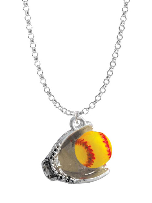 Extra Large Softball and Glove Charm Necklace