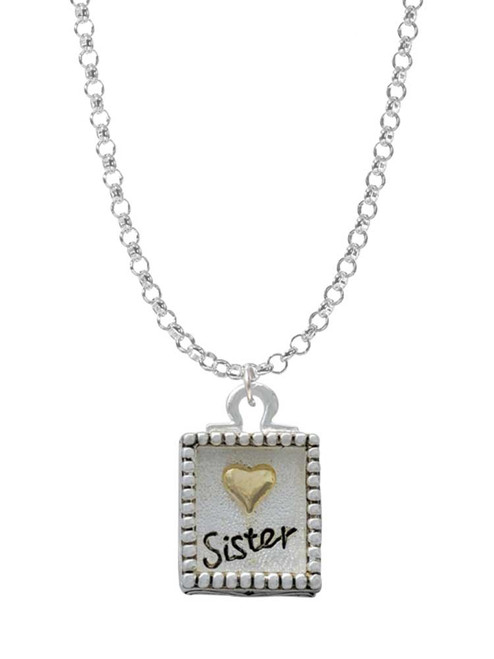 Shadow Box ''Sister'' with Gold Tone Heart Charm Necklace