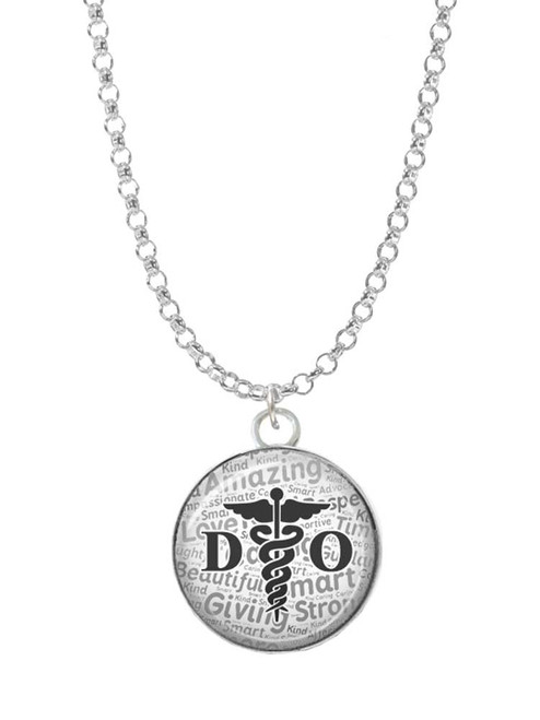 Domed Black DO Charm Necklace