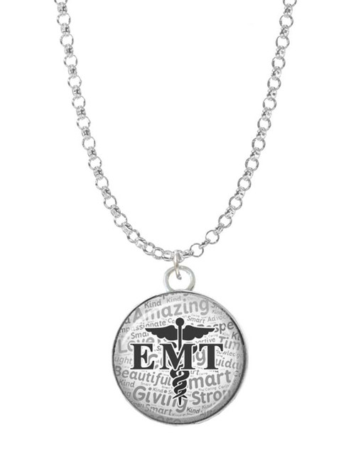 Domed Black EMT Charm Necklace