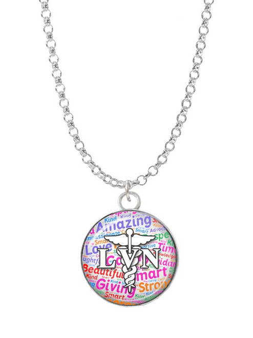 Domed Multi Color LVN Charm Necklace