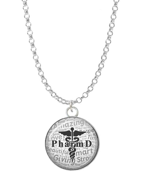 Domed Black PharmD Charm Necklace